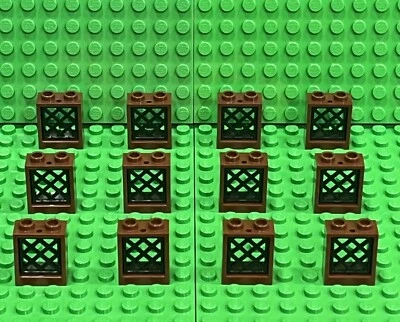 Lego Castillo Ventanas (12x) 60592 Marrón 1x2x2 Frente Plano con Enrejado Negro 38320 Foto 1 de 2