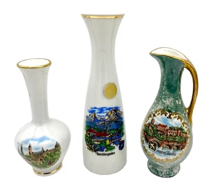 Vintage German Mini Porcelain Souvenir Vases Set of 3 Village Scenic - Picture 1 of 4