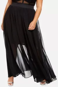 Fashion To Figure Women's Sunset Flowy Chiffon Maxi Skirt Black Plus Size 1x - Picture 1 of 13