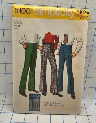 VTG simplicity pattern #5100 Mens Bell Bottom Size 34 Waist 34 Hips 41 Uncut  - Image 1 of 4