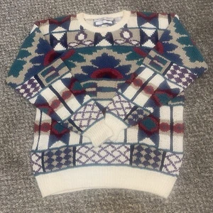 Vintage 90s Northern Isles Sweater Hand knit Geometric Pattern Heavyweight - Picture 1 of 10