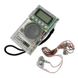 AM/FM Transparent Pocket Radio Portable Digital LCD Stereo Earphone Set - Picture 1 of 5