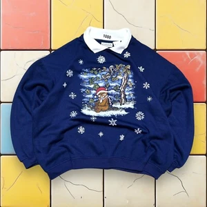 Vintage Basic Edition Holiday Womens Ugly Sweaters Christmas 90s Blue Size XL - Picture 1 of 12