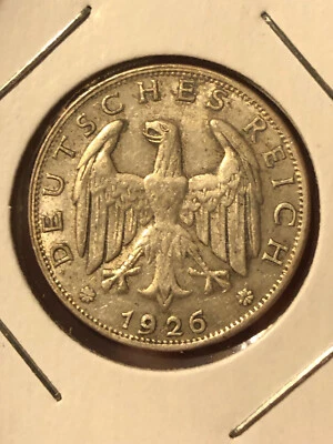 1926-F Germany 1 Reichsmark Silver Coin - XF (Extra Fine) condition - Image 1 of 4