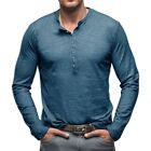Men's White Henley Grandad Shirt Collar Slim Fit Tops Button Up Muscle Shirts