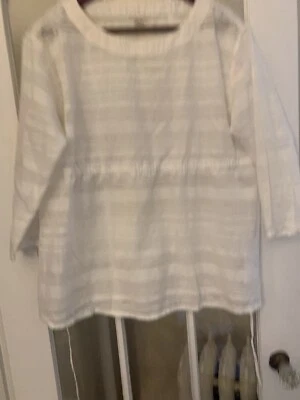 gap maternity white striped sheer Top Tunic 3/4 sleeves Cinched Waist Drawstring - Image 1 of 4