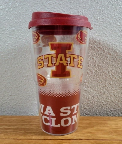 IOWA STATE CYCLONES ThermoServ Clear Plastic Travel Mug Cup ISU Tumbler with Lid Cover
