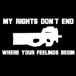 MY RIGHTS DON'T END WHERE YOUR FEELINGS Vinyl Decal Second Amendment Pro 2A P90 - Picture 1 of 7
