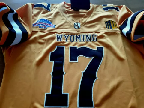 Brand New!Wyoming Cowboys College #17 Josh Allen Dual Patches Sewn Yellow Jersey Cover