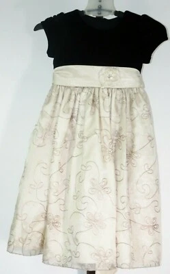 Vestido de fiesta beige floral bordado manga corta para niñas talla 4T Foto 1 de 3