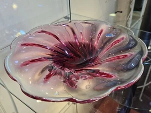 Large 12" Bohemian Heavy, Red Lead Glass Bowl. Art glass - Picture 1 of 3