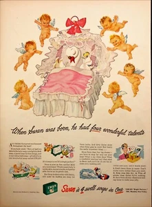1944 Swan Floating Soap Baby Angels Baby Swan in Crib Vintage Print Ad - Picture 1 of 6