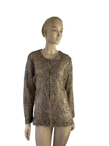 NUEVO CON ETIQUETAS BLAZER ANTIGUO DE ENCAJE DORADO CHICO'S GANCHO Y CIERRE DE OJOS TALLA 2/L/XL - Imagen 1 de 13