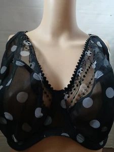 Bravissimo Matilda Bra Black Spot Mesh Wired Non Lined 34jj - Picture 1 of 15
