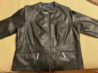 New Apt. 9 Women's Black Imitation Leather Spring Jacket- Size 1x - Image 1 of 4