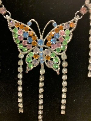 Conjunto de Colar e Brinco Suzanne Somers Sparkle Multigem Borboleta RARO - Imagem 1 de 4