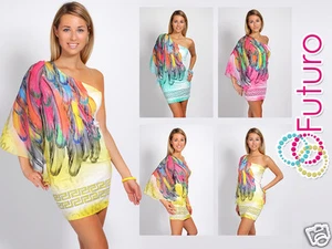 Ladies High Quality One Shoulder Mini Blouse Dress Batwing Party Tunic FC2758 - Picture 1 of 4