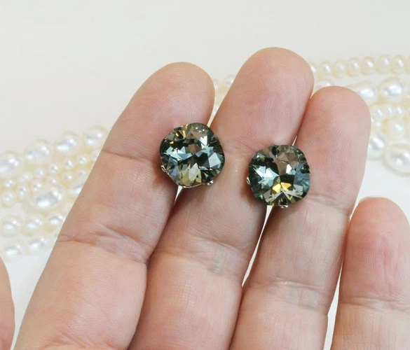 Gemelos de boda gris brillante piedra lunar en plata 935 Argentium para hombre Foto 1 de 4