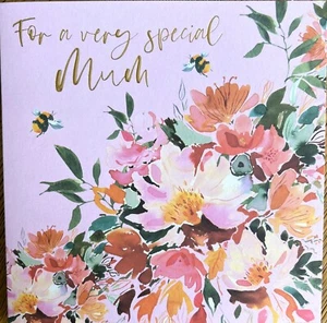 Luxus Muttertagskarte für Mama schöne handbemalte Blumen Recyclab (#LCDM3) - Bild 1 von 3