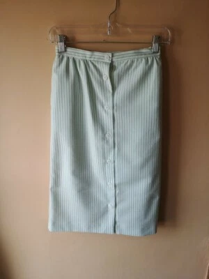 Vintage 50s 60s White & Green Striped Button Shift Pencil Secretary Skirt Sz 0/2 - Photo 1/4