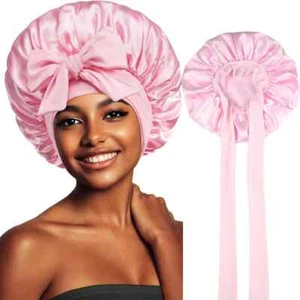 Damen Schleife Satin Schlafmütze mit dehnbarem Bindeband elastisch Nacht Duschhaube - Bild 1 von 33