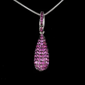 925 Sterling Silver Necklace Pink Sapphire Round Diamond Cut Topaz Gemstone 18in - Picture 1 of 13