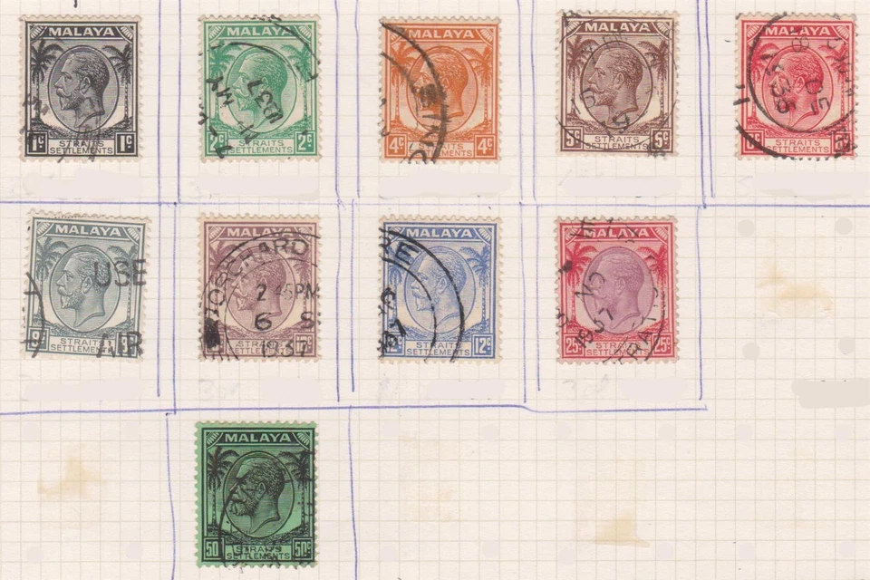 (F343-29) 1936-7 Asentamientos del Estrecho 10 sellos KGV perf definitivo 14 1c a 50c (AD) Foto 1 de 1