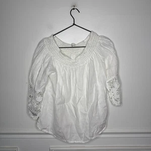 Baci White Off Shoulder Crochet Sleeve Linen Top Made in Italy Womens Medium - Picture 1 of 8