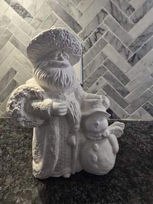 Bisque cerámico Papá Noel con muñeco de nieve 10" listo para pintar Foto 1 de 3
