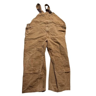 Carhartt Mens 3XL Short Brown Canvas Work Overalls Bib Carpenter Pants - Image 1 of 4