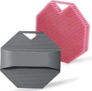 2x Silicone Body Scrubber Loofah Exfoliating Sensitive Skin Handle Gray Purple - Picture 1 of 5