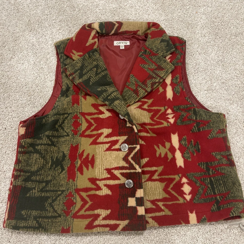 Chaleco Orvis Mujer Extra Grande Rojo Azteca Polar Suroeste Botón Suéter Foto 1 de 4