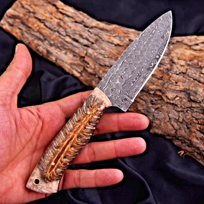 M DAMASCUS Custom HandMade Forged Damascus Steel Blade Hunting Survival Knife 2934