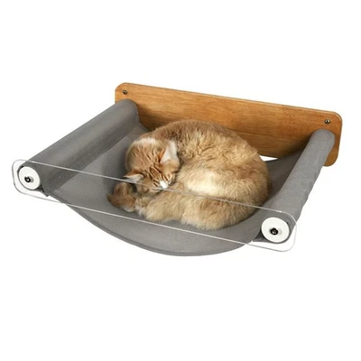 Hamaca para gato montada en la pared de madera muebles percha flotante para dormir descansando Foto 1 de 4