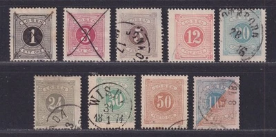 Sweden 1874 Postage Due Perf 14 Issues 9 Different Stamps SCV $344 - Image 1 of 2