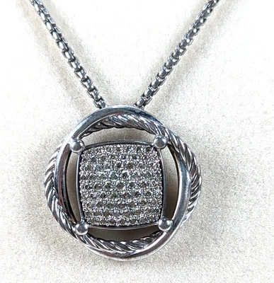 Colgante David Yurman Plata 925 Grande Infinito Pavé Diamante Cadena 1 Pulgada 20" Foto 1 de 4