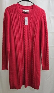 Damen Neu mit Etikett Loft rot Strick Zopfmuster Pullover Kleid Langarm Größe Medium - Bild 1 von 10