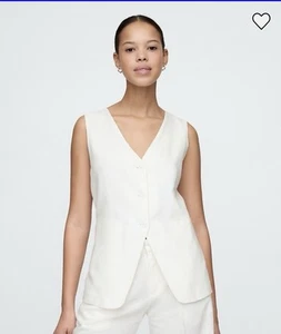 GAP WOMAN LEINENMISCHUNG LONGLINE WESTE WEISS GRÖSSE MEDIUM NEU Neu mit Etikett - Bild 1 von 5