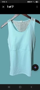 Fila Sport Blue Racerback Tank Top L Lace Back Built-In Bra Workout Activewear - Picture 1 of 4