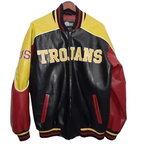 G-III USC Trojans L large red black yellow polyvinyl jacket collegiate varsity - Picture 1 of 7
