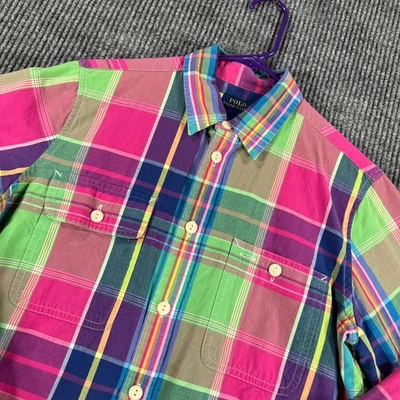 Polo Ralph Lauren Shirt Womens Medium Pink Green Plaid Long Sleeve Button Down - Image 1 of 4