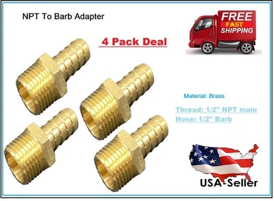 4 Pack Hex Adapter 1/2"  Male NPT to  1/2" Hose Barb - Image 1 of 4