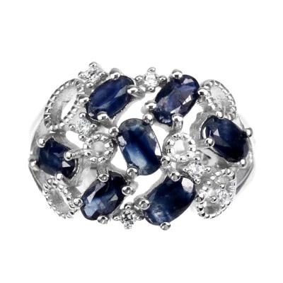 925 Anello Argento Sterling Ovale Zaffiro Blu Naturale Gemma Gioielli Misura 6 - Immagine 1 di 4