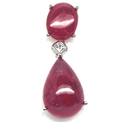 925 Sterling Silver 12 x 19 mm. Red Ruby & White Zircon Pendant  - Image 1 of 4