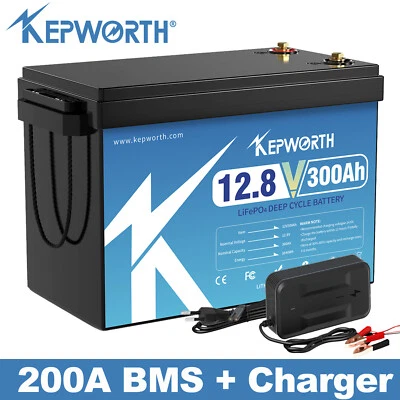 KEPWORTH Batteria al litio 12V 300Ah LiFePO4 3,8kW 200A BMS camper solare Caricabatterie