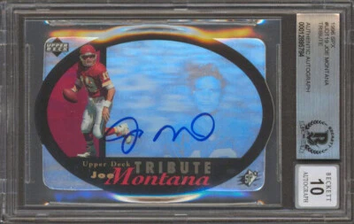 Tarjeta de tributo firmada por los Chiefs Joe Montana 1996 SPX #UDT19 ¡Auto 10! Losa BAS Foto 1 de 2