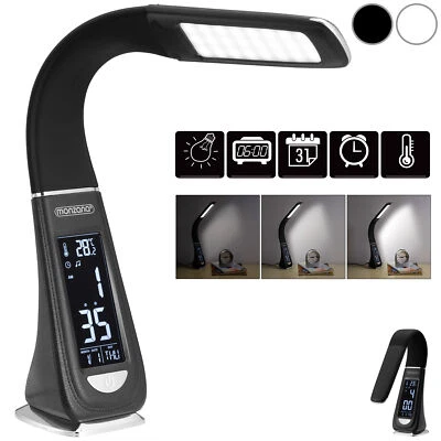 Schreibtischlampe Tischlampe Nachttischlampe LED Dimmbar Wecker Thermometer Uhr - Bild 1 von 4