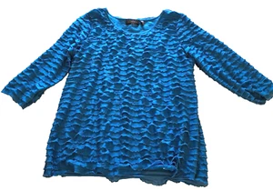Womens 1X Tunic Top Blouse Layered Ruffles 3/4 Sleeve Teal Business Elementz USA - Picture 1 of 9