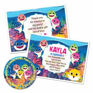 PEGATINA PERSONALIZADA BEBÉ TIBURÓN NIÑOS FIESTA CUMPLEAÑOS INVITACIONES NOTA AGRADECIMIENTO - Imagen 1 de 6
