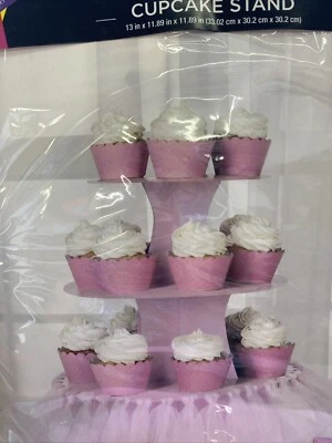"TORRE CUPCAKE con tul rosa incluido 13"" x 11,89"" x 11,89"" fiesta para hornear"  Foto 1 de 4